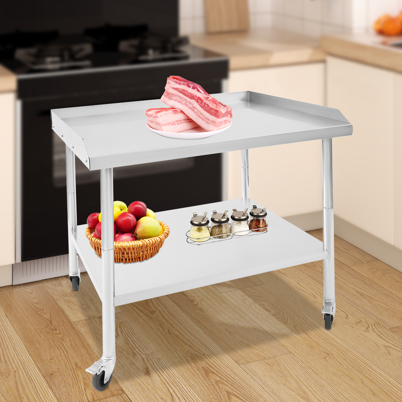 Commercial Kitchen Tables - 2-Tier Work Table 91*76*76cm Stainless Steel