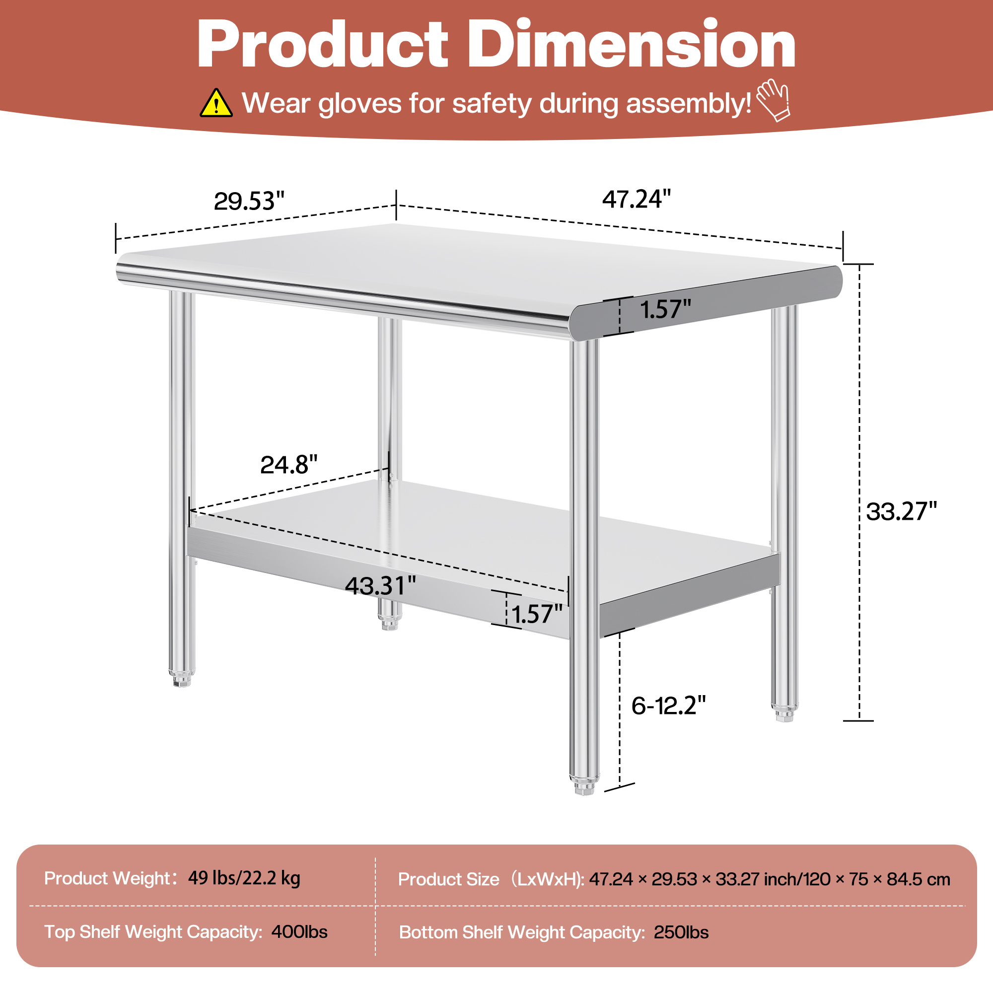 30×48–30×108 Inch Stainless St - Commercial Kitchen Tables incelemesi ve fiyatı